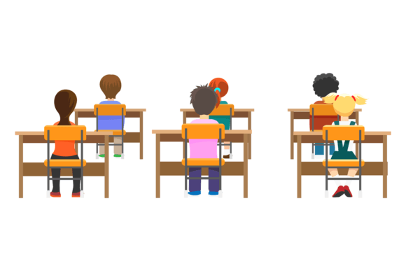 Classroom Students Sitting Back View Graphics for Editorial & Web Design