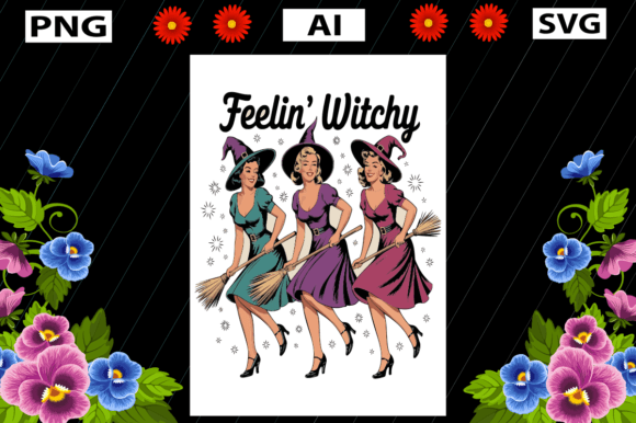 Halloween Shirt Design, Feelin Witchy: A Graphics Asset for Creative Branding