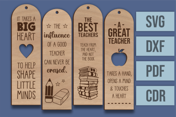 Laser File - Set of 4 Teachers Bookmarks for Crafts and Graphics