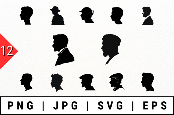 Male Silhouette Profile Vector Art Set for Graphics and Crafts