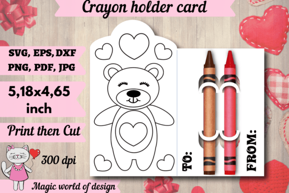 Valentine's Day Bear Coloring Card Holder – A Versatile Graphic Design Asset for Crafts